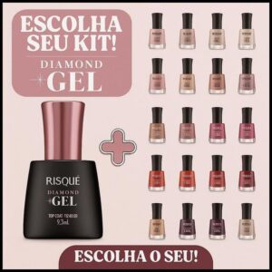 Kit 2 Esmalte Diamond Gel Risque Cor + Top Coat Fixador Kit Manicure - ESCOLHA SUA COR