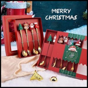 🎄🎄2/4/6 Pçs Conjunto De Garfo E Colher De Natal Utensílios De Mesa Criativos De Aço Inoxidável Garfos Presente Christmas