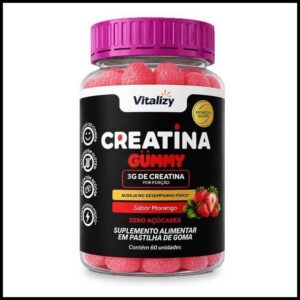 Creatina em Goma Gummy 3g Zero Açúcar 60 Gomas Sabor Morango Vitalizy