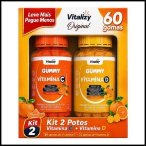 Kit Gummy Promopack Vitamina C + Vitamina D em Gomas 60 Gomas Sabor Tangerina e Laranja Original Vitalizy