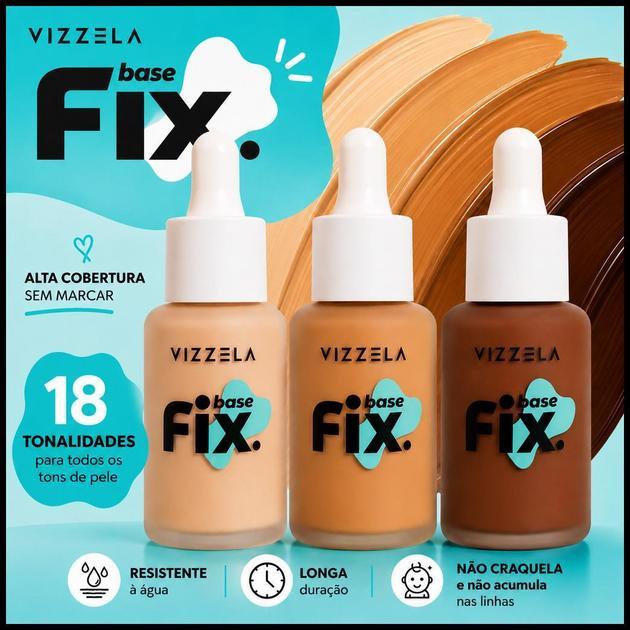 Base de Rosto VIZZELA Fix 30ml Base Liquida Média Cobertura Base Maquiagem Fix Vizzela Base Matte Base Vizzela