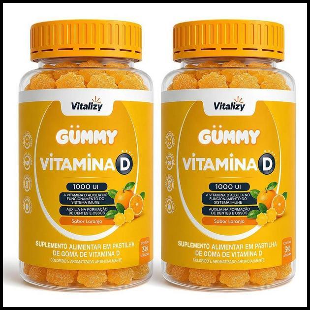 Kit 2x30 Gomas Vitamina D em Goma Gummy Sabor Laranja Alto Teor Original Vitalizy