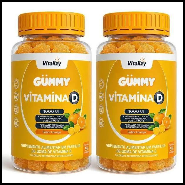Kit 2x30 Gomas Vitamina D em Goma Gummy Sabor Laranja Alto Teor Original Vitalizy