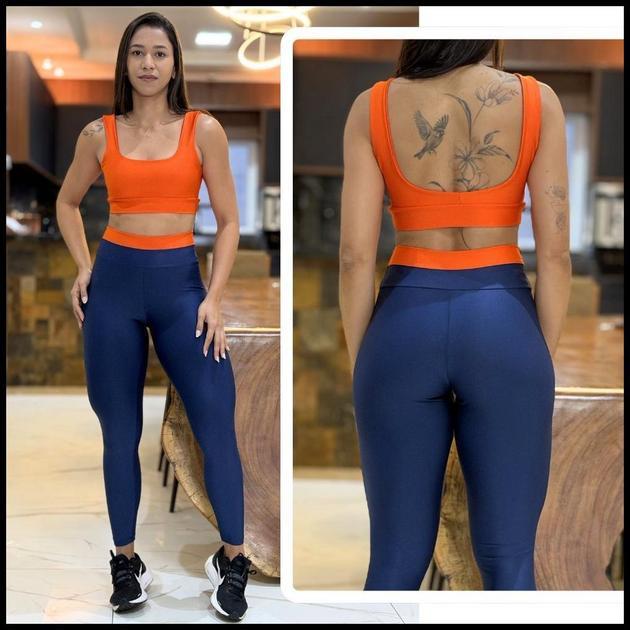 Conjunto de Academia BICOLOR Feminino Calça Legging + Top Regatinha com Zero Transparencia