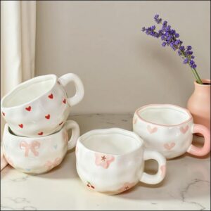 Conjunto De Caneca E Pires De Cerâmica Com Arco Pintado À Mão , Xícara De Chá De Café Fofa Para Escritório Doméstico
