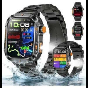Relógio Inteligente Smartwatch GPS Autônomo NOVANTE Masculino Feminino Chamadas Bluetooth Preto Esportivo Tática À prova d'água 3ATM 430mAh Android IOS Com Pulseira De Aço Lanterna Bússola Presente