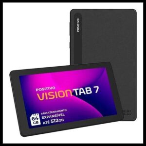 Tablet Positivo Vision TAB 7 - Processador Octa-Core 3GB RAM 64GB Armazenamento Tela 7” IPS Bateria 3100mAh, Android 14 Go, Wi-fi - Preto