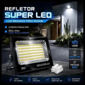 Kit 2 Refletor Super Led 400w Ip67 Holofote Bivolt Prova D'água Branco Frio 6500k Preto