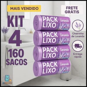 Kit 4 Sacos de Lixo Perfumados Lavanda 10 Litros 160 Sacos Pia e Banheiro 34x38cm Neutraliza Odores