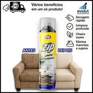 Espuma Spray Zip Clean 300ml Limpa a Seco Sofá, Estofado, Banco de Carro Limpeza Profunda