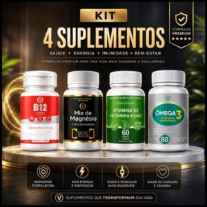 Kit Vitaminas e Minerais B12 D3 K2 Magnésio e Ômega 3 Imunidade Energia Ossos