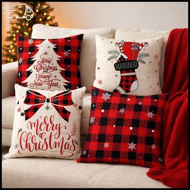 Kit Decorativo com 04 Capas de Almofadas Natalinas