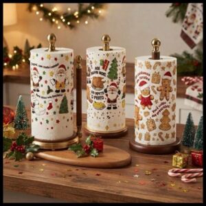 Papel Toalha de Natal Tripla folha Decoração 8 metros 40 guardanapos Natalinos Papai noel Bolachas
