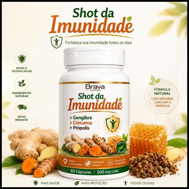 Shot da Imunidade Brava Nutra 60 Cápsulas | Suporte ao Sistema Imunológico | Envio Imediato