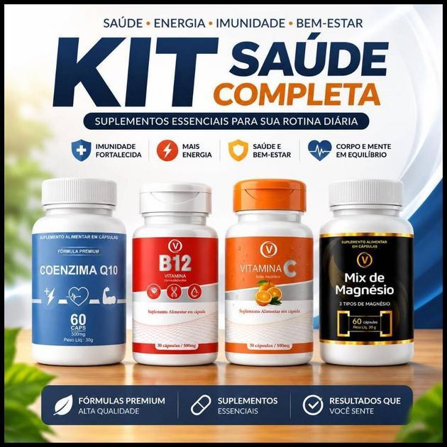 Kit Mix de Magnésio Treonato Vitamina B12 Vitamina C e Coezima10