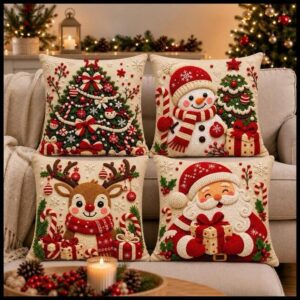 KIT 4 CAPAS DE ALMOFADAS DECORATIVAS NATAL PAPAI NOEL BONECO DE NEVE FELIZ NATAL RENA LANÇAMENTO 2026