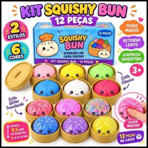 Squishy Bun Surpresa 2 Estilos 6 Cores Brinquedo Sensorial Macio Glitter para Apertar 3+