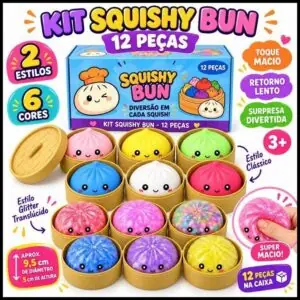 Squishy Bun Surpresa 2 Estilos 6 Cores Brinquedo Sensorial Macio Glitter para Apertar 3+
