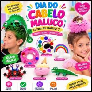 Cabelo Maluco Kit Acessórios Infantil Criativo para Escola Festa Penteado Menino Menina