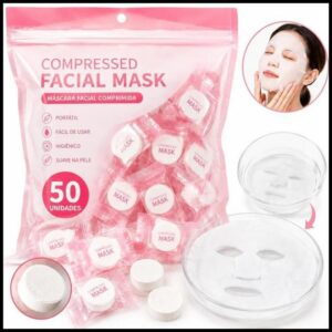Kits com 50 ou 100 Máscaras Facial Comprimida Pastilhas de Algodão para Sérum Skincare