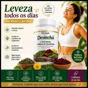 | Chá Verde, Hibisco e Cavalinha dente de leão | Auxilia Contra Inchaço | 60 Cápsulas