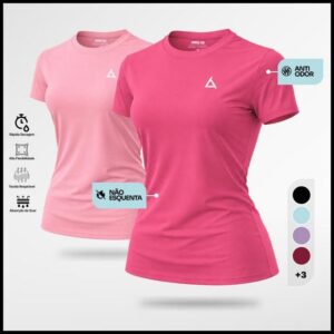 KIT 2 ou 1 Camiseta Feminina Dry Fit UV 50+ Blusas Baby Look Slim Camisas Academia Treino Musculação