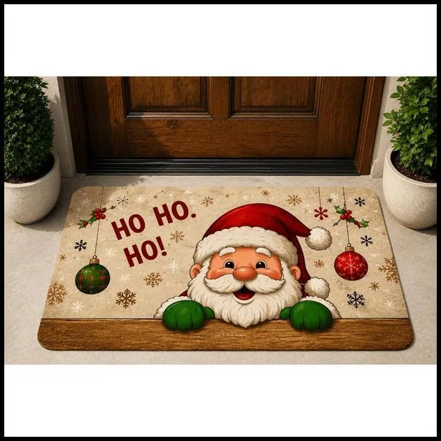 Tapete de Entrada Natal Engraçado Papai Noel Família Ama o Natal 40x60 Antiderrapante