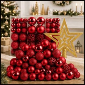 Kit 100 Bola + Brinde Estrela Enfeite Árvore Natal Decoração