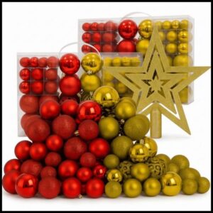 Kit 100 Bolas + Estrela Pendentes Para Decoração Árvore De Natal Bolinhas Premium Lisas Foscas e Glitter - M