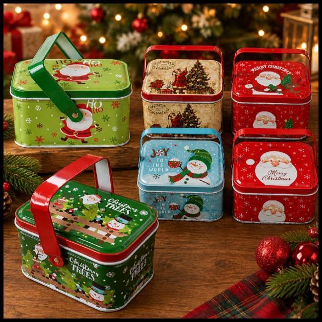Kit Lata de Metal Retangular com Alça de Natal - Porta Doces e Lembrancinha - 6x10,5x8cm - Rizzo