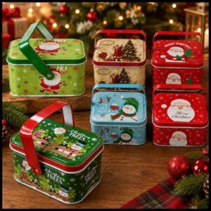 Kit Lata de Metal Retangular com Alça de Natal - Porta Doces e Lembrancinha - 6x10,5x8cm - Rizzo