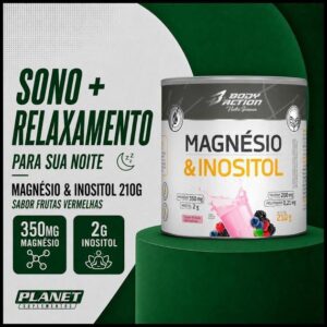 Magnésio Inositol 210g Bodyaction Melatonina Sono Relaxamento Bem Estar