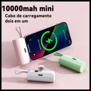 Carregador Portátil Mini Power Bank 10000mAh Com 02 Saídas Tipo-C / Lightning