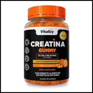 Creatina em Goma Gummy 3g Zero Açúcar 60 Gomas Sabor Tangerina Vitalizy