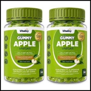 Kit 2x30 Gummy Vinagre de Maçã em Gomas Apple Cider Vinegar Zero Açúcar Sabor Maçã Verde Vitalizy