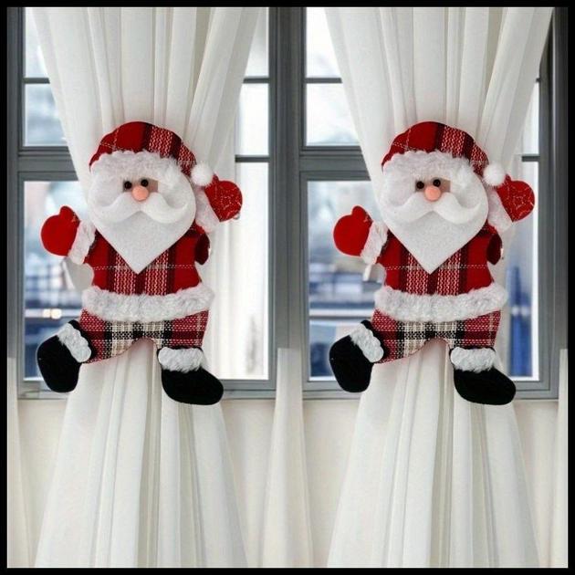 Clipes de Cortina com Tema de Natal, Clipes de Cortina do Papai Noel, Decorações de Férias, Clipes de Cortina de Rena, C