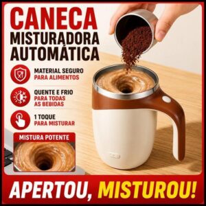 Caneca Mixer Automática Recarregável Misturador Magnético para Café Leite Chocolate com TampaUSB