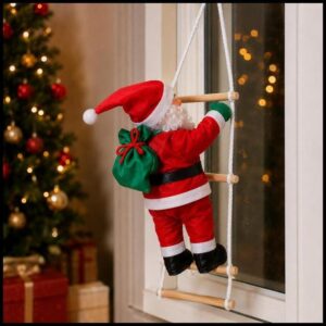 Papai Noel na Escada Decorativo Enfeite de Natal Pendente para Porta Janela Parede e Árvore