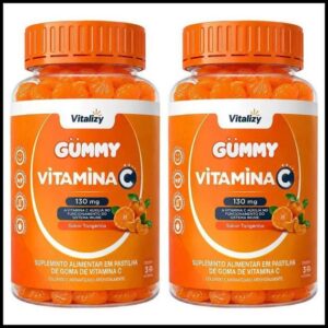 Kit 2x30 Gomas Vitamina C em Goma Gummy Sabor Tangerina Alto Teor Original Vitalizy