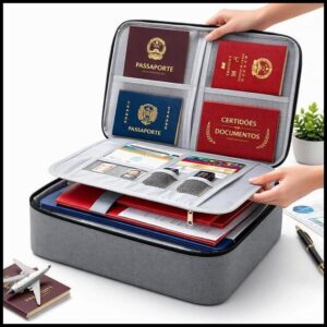 Bolsa Pasta Organizador De Documentos Vários Compartimento Trava Com Segredo Passaporte Porta Cartão
