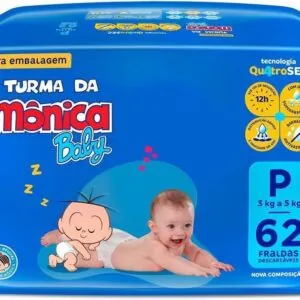 Fralda Turma da Mônica Baby Mega P 62 Unidades