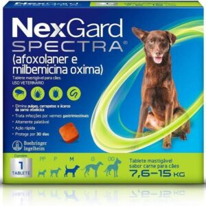 NexGard Spectra Antipulgas e Vermífugo para Cães de 7,6 a 15 kg - 1 Tablete Mastigável