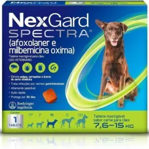 NexGard Spectra Antipulgas e Vermífugo para Cães de 7,6 a 15 kg - 1 Tablete Mastigável