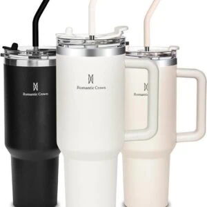 Copo Térmico 1,18L em Aço Inoxidável com Canudo, Tampa e Alça, Creme