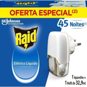 Raid Repelente Elétrico Líquido 45 Noites, Aparelho e Refil de 32,9ml