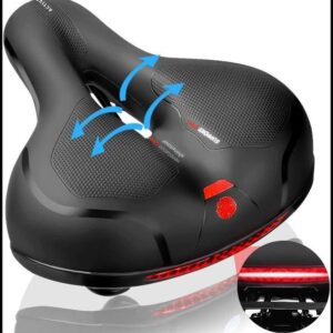 Assento de bicicleta confortável , selim de bicicleta largo com absorção de choque , almofada de bicicleta macia à prova d'água com lanterna traseira adequada para bicicletas internas/externas