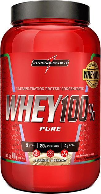 Integralmédica - Whey Protein Concentrado Cookies and Cream 100% Pure - 20g de Proteína por Scoop, Suplementação Alimentar Pós-Treino, Fórmula Enriquecida com BCAAs - Pote 900g