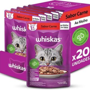 Pack Ração Úmida Whiskas Sachê Carne ao Molho para Gatos Adultos 85 g - 20 unidades