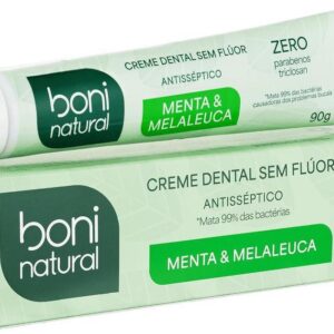 BONI NATURAL - Creme Dental com óleos naturais de Menta e Melaleuca Vegano e Natural, Sem Flúor, Sem Triclosan, 90g