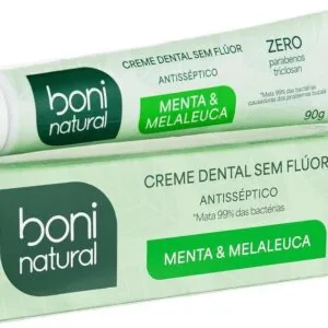 BONI NATURAL - Creme Dental com óleos naturais de Menta e Melaleuca Vegano e Natural, Sem Flúor, Sem Triclosan, 90g